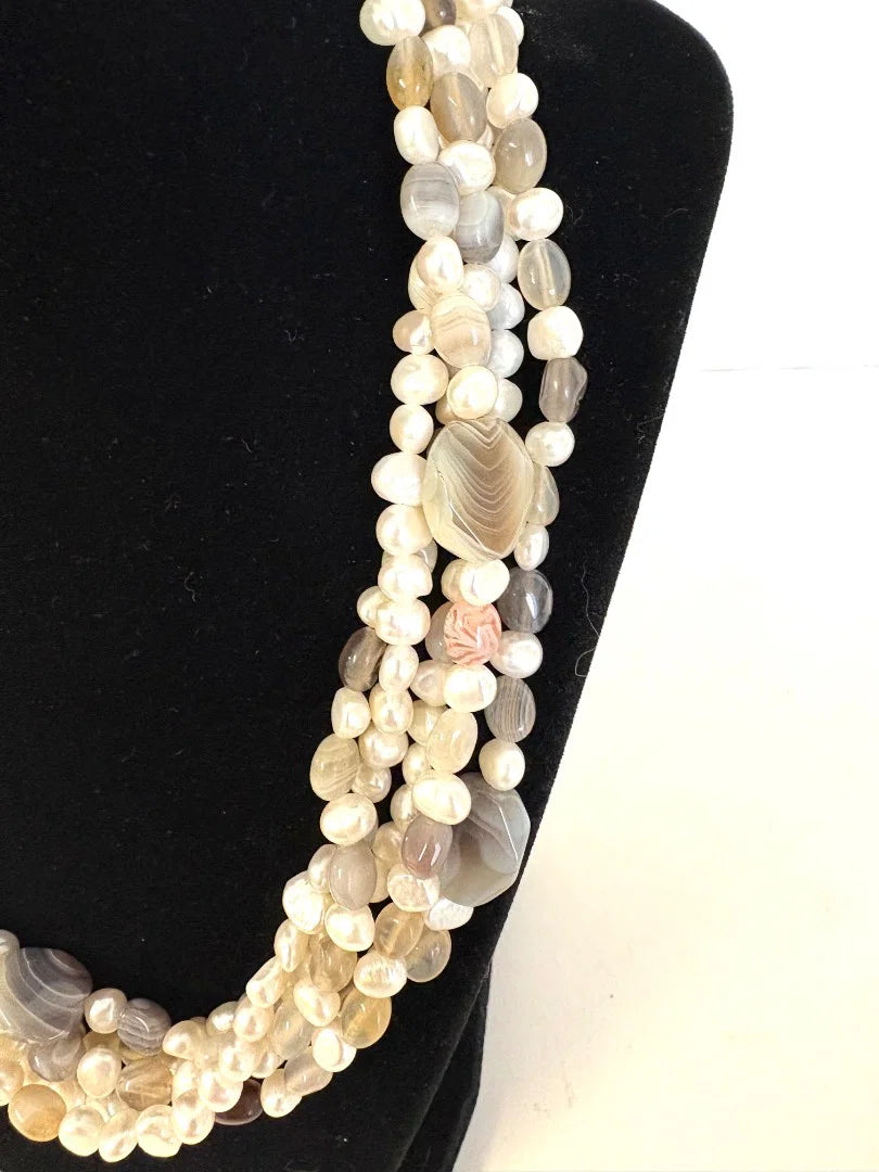 Multi-Strand Pearl and Agate Necklace